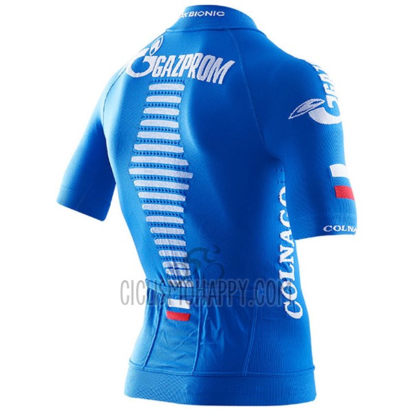 Gazprom Rusvelo Colnago Cycling Jersey Bib Short 2017 Men Short Sleeve Blue